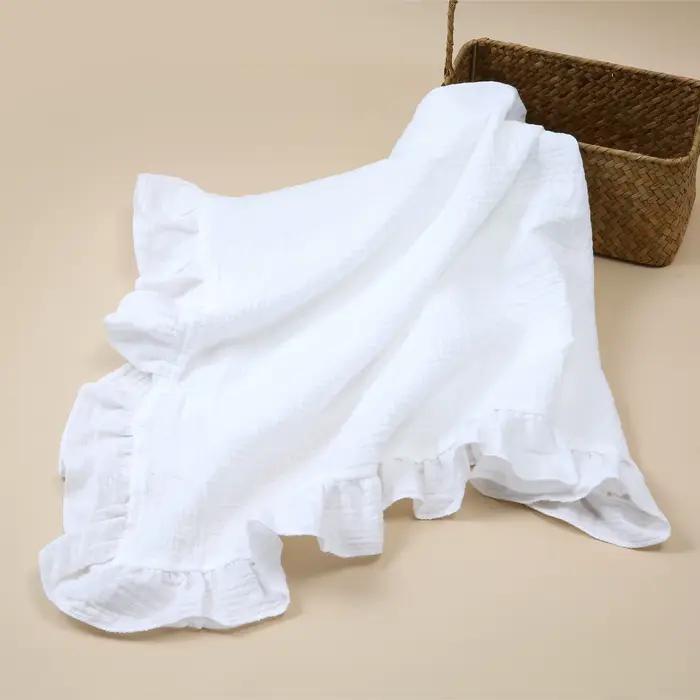 Couvertures pour bébé en coton biologique, langes en mousseline pour nouveau-né, couvertures à volan