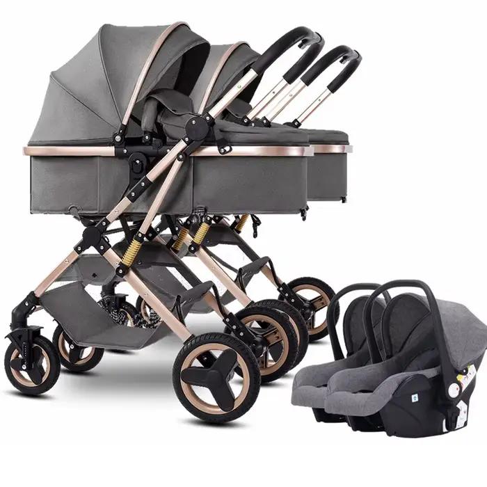 Poussette double 3-en-1 avec positions détachables, inclinables et verticales ; légère et pliable ; 
