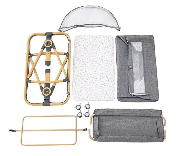 Lit bébé multifonctionnel avec réglage de hauteur pliable, balançoire portable et mobile à placer pr