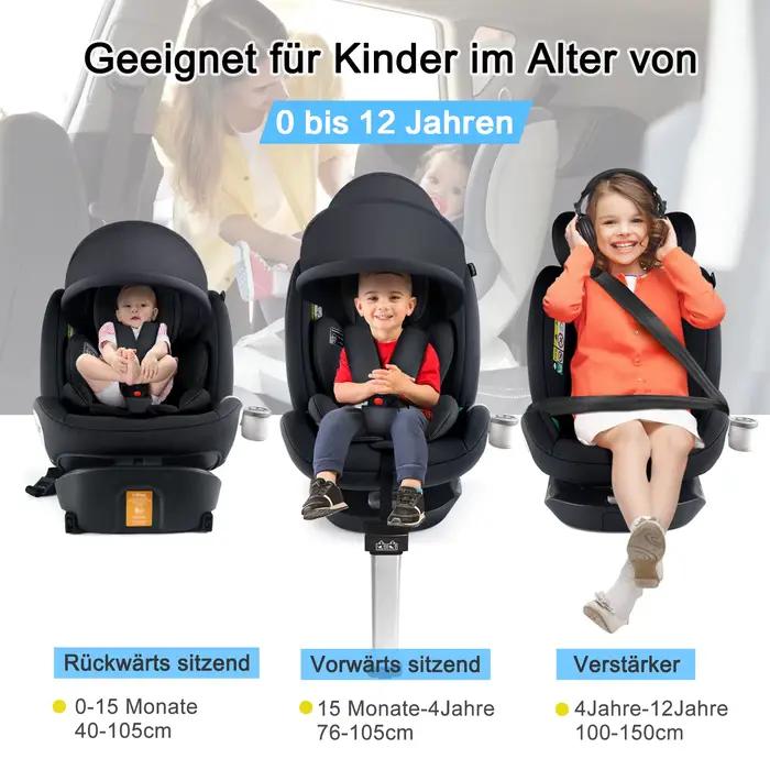 Sièges auto pour enfants avec rotation à 360° °   Système ISOFIX rotatif pour bébé, ceinture de sécu