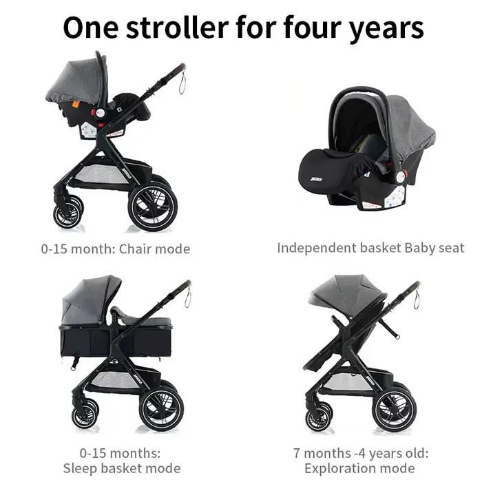 Système de voyage 3-en-1 pour bébé : poussette, landau et siège inclinable, pliable, haute position,