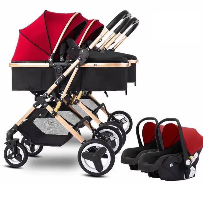 Poussette double 3-en-1 avec positions détachables, inclinables et verticales ; légère et pliable ; 