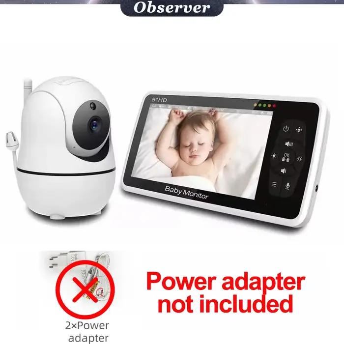 Babyphone vidéo 5 pouces avec caméra zoom 4x, audio bidirectionnel, batterie, portée de 1000 pieds, 