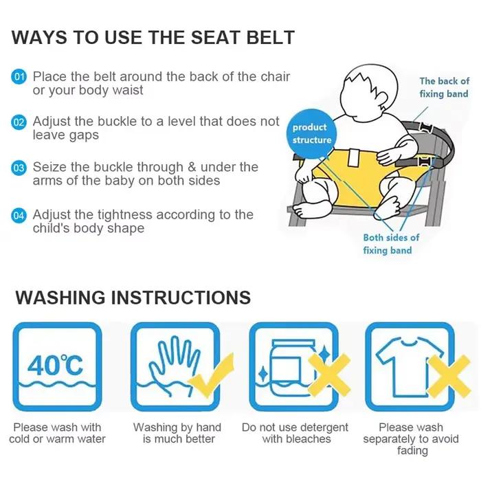 Sangle de sécurité d'alimentation pour repas de bébé harnais de siège portable pour enfant empêche les tout-petits de tomber pliable portable transport adaptable pour bébé de 0 à 36 mois