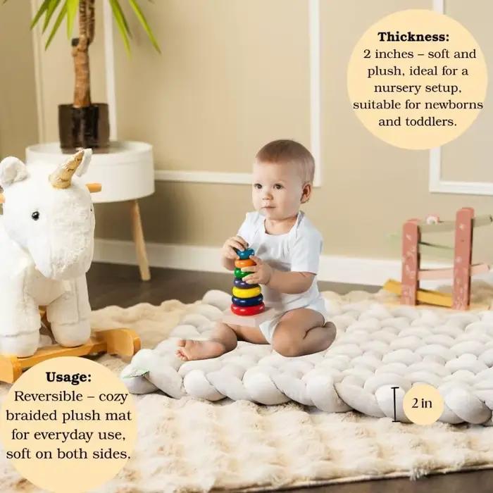 Tapis en peluche tressé pour bébé – Tapis de jeu doux et lavable
