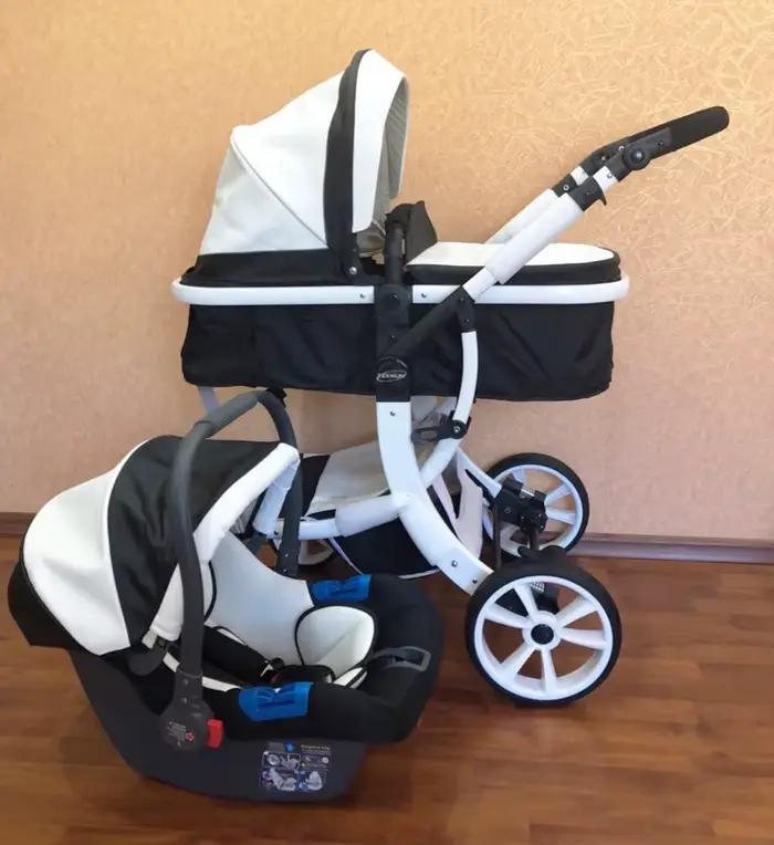 Poussette et siège auto en cuir PU pour bébé luxe 3 en 1 pratique pour promenades et voyages occasions spéciales pour enfants de 1 à 3 ans