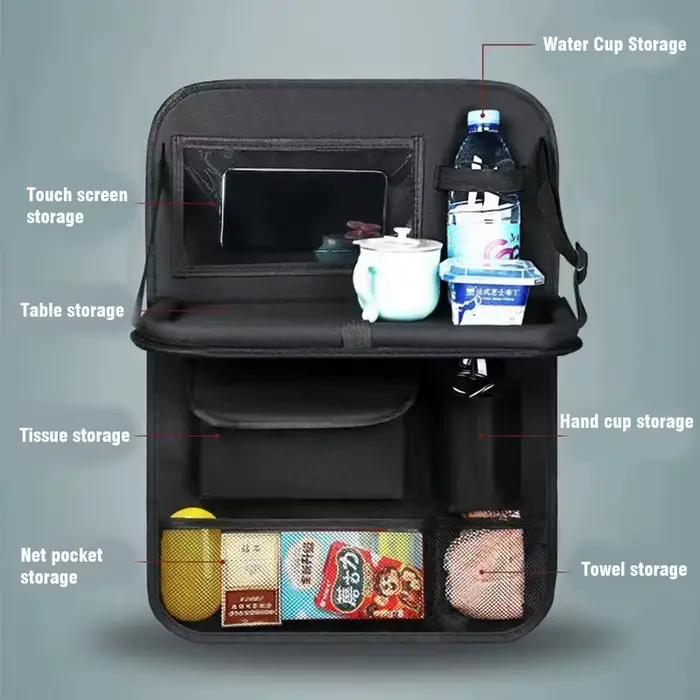 Organisateur de sièges de voiture pliable avec plateau table de bureau, support de tablette, rangement multi-poches, rangement intérieur de voiture, accessoire automobile élégant pour femmes et hommes