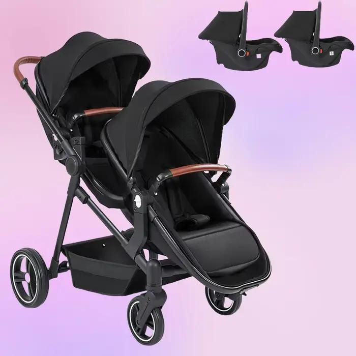 Poussette bébé jumeaux 3 en 1 avec siège auto