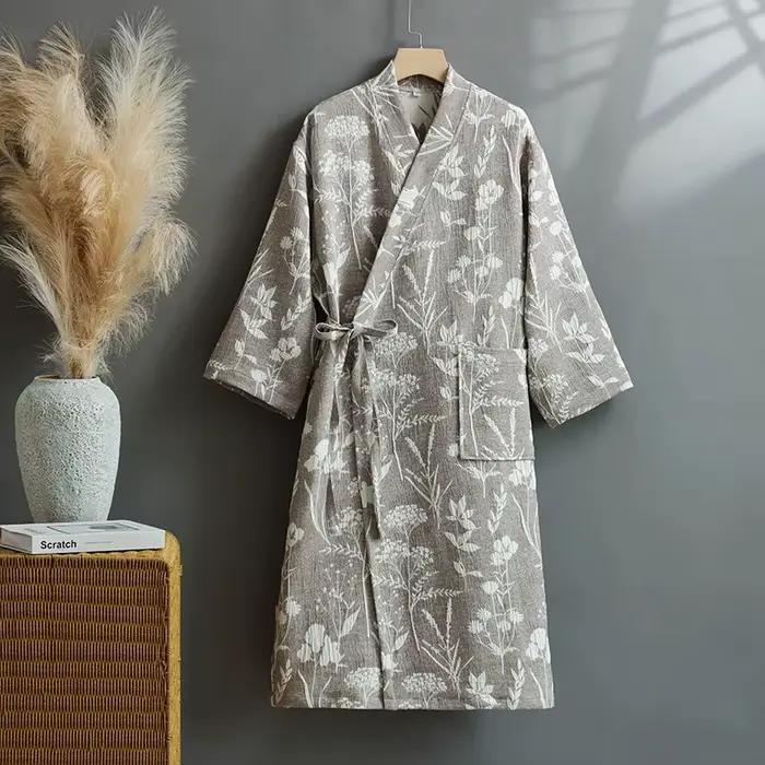 Peignoir en gaze de coton à trois couches pour Couples