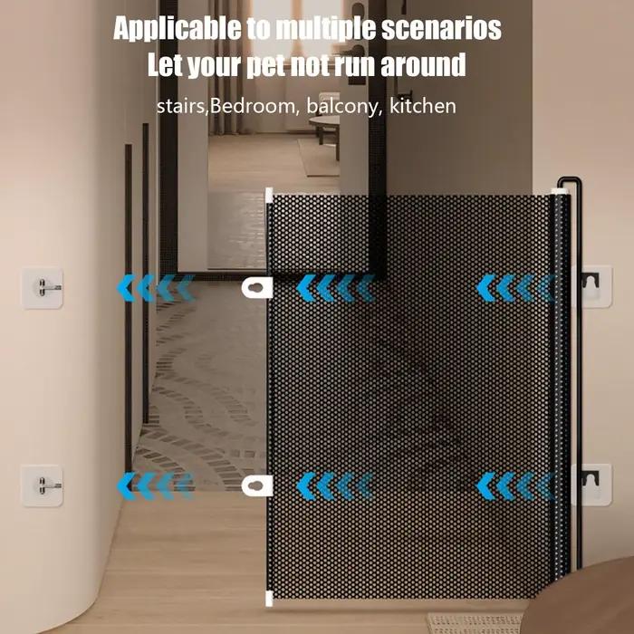 Barrière de sécurité rétractable en PVC pour bébés et animaux de compagnie, 49 pouces de large, sans perçage, pour escaliers, chiots, bébés, maison, cour, garage, blanc, bleu, rouge