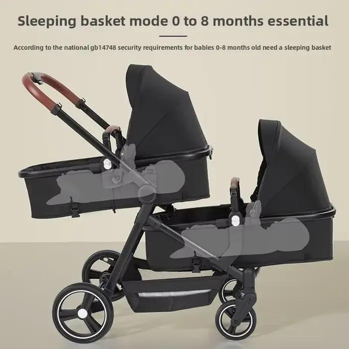 Poussette bébé jumeaux 3 en 1 avec siège auto