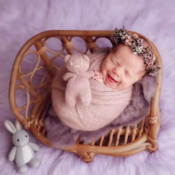 1 pièce Banc-lit en rotin pour bébé, panier en rotin, accessoires essentiels pour la photographie de nouveau-nés, accessoires de pose pour studio photo de nourrissons
