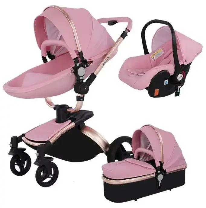Poussette pliable en cuir PU pour bébé