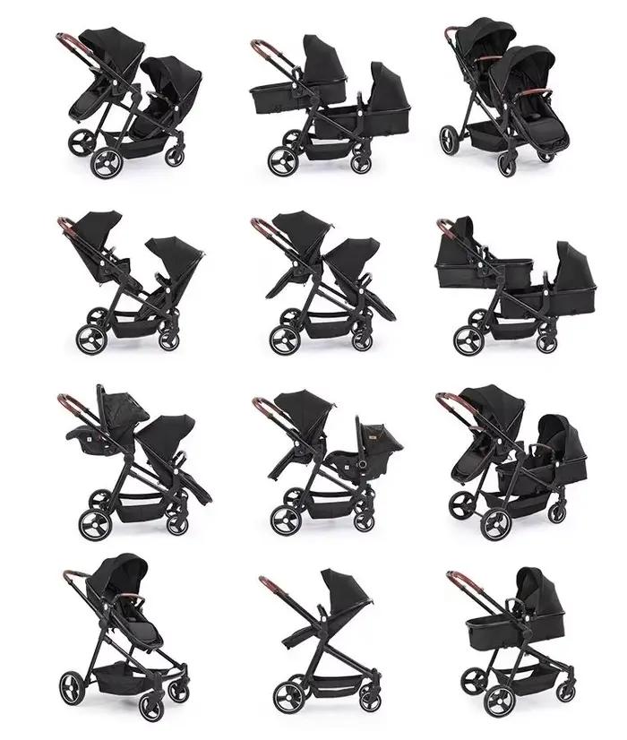 Poussette bébé jumeaux 3 en 1 avec siège auto