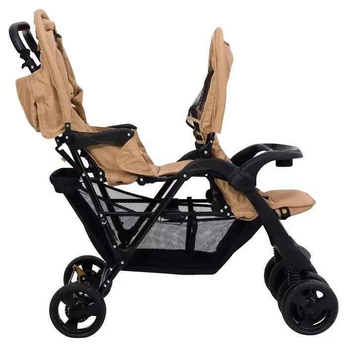 Poussette double taupe en acier 122,5 x 53,5 x 111 cm, légère, pliable, design sûr, compacte pour le