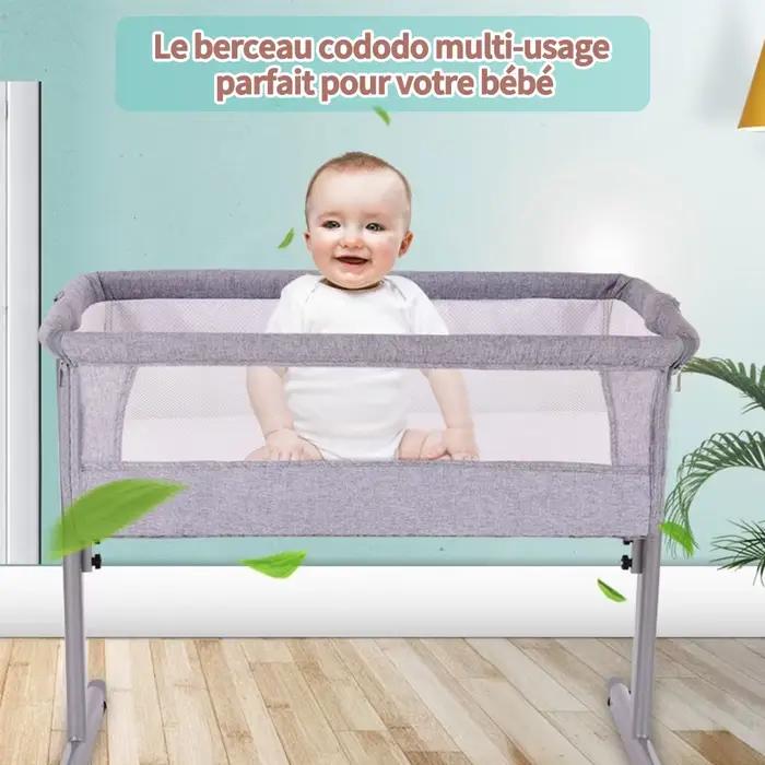 Lit Bébé, Berceau Cododo avec Matelas, Lit d'Appoint pour Bébé, Hauteur Réglable, Inclinable, Compat