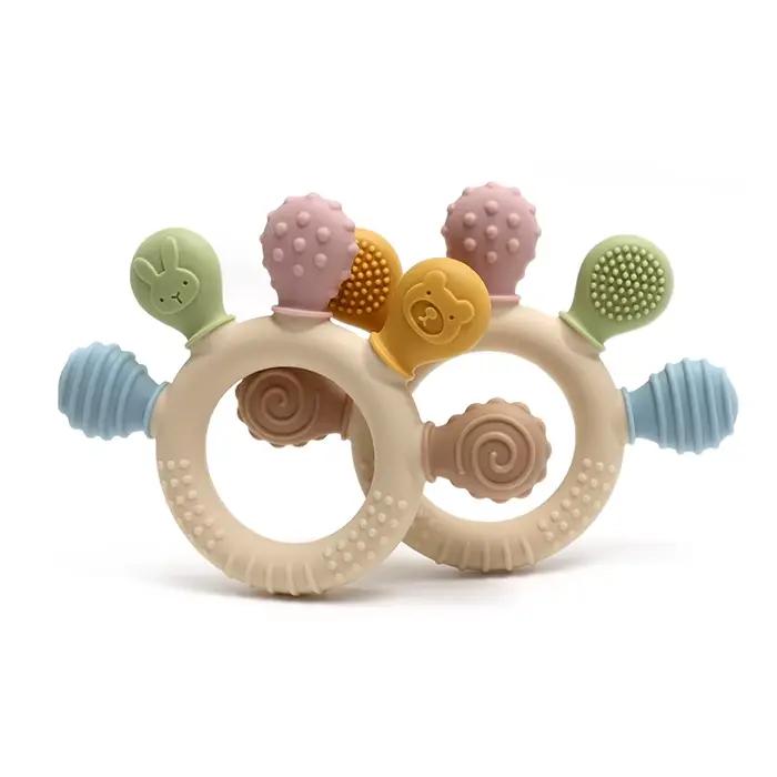 Anneau de dentition en Silicone multicolore pour bébé de 0 à 12 mois, anneau de dentition, jouets de