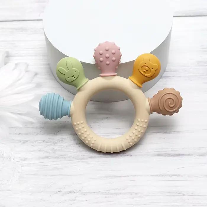 Anneau de dentition en Silicone multicolore pour bébé de 0 à 12 mois, anneau de dentition, jouets de