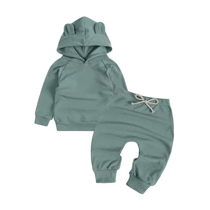 Ensembles Bébé Automne Vêtements Unisexe pour Nourrissons Coton Uni Mignon Fille Sweat à Capuche ave
