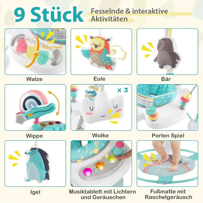 Baby Sky Jumperoo Trotteur pour bébé avec hauteurs réglables, jouets et boîte à musique, chaise gonf