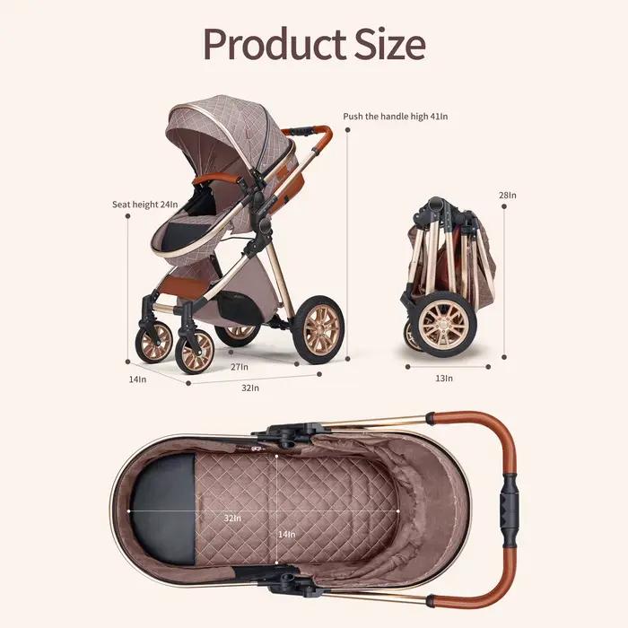 Système de voyage pour bébé 3 en 1 haut de gamme : poussette à siège réversible, design pliable pour