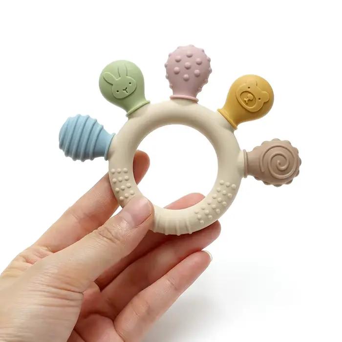 Anneau de dentition en Silicone multicolore pour bébé de 0 à 12 mois, anneau de dentition, jouets de
