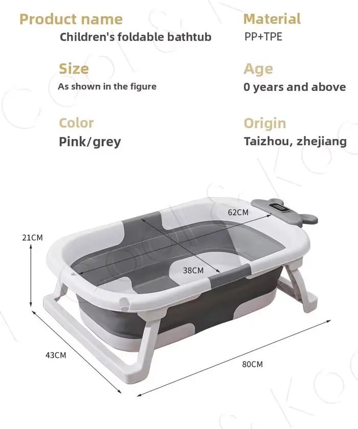 Baignoire pliable en silicone pour bébé avec capteur de température, antidérapante et portable