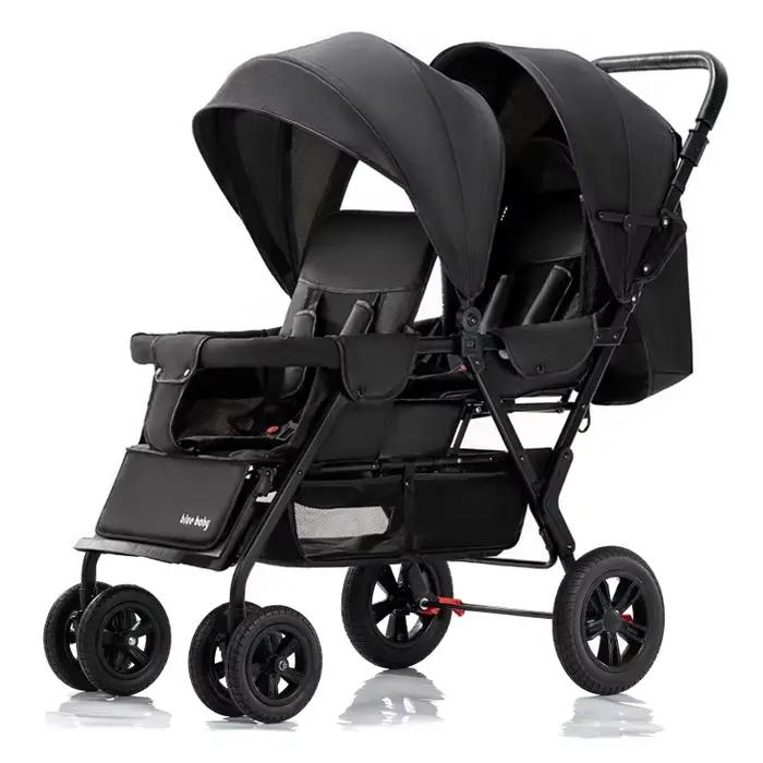 Poussette Double Pliable Portable pour Deux Enfants Acier Inoxydable Facilité de Pliage Occasions Spéciales Famille Nombreuse Visites Parc Vacances