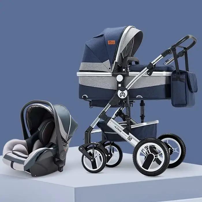 Poussette Bébé 3 en 1 avec Couffin, Poussette de Voiture Haute Paysage, Portable pour Nouveau-Né, Coton de Qualité Supérieure, Pliante, Conçue pour les Enfants de 1 à 3 Ans, Occasions Familiales et Voyages