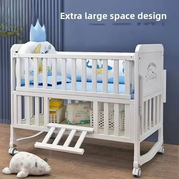 Lit bébé multifonctionnel en bois massif convertible en berceau