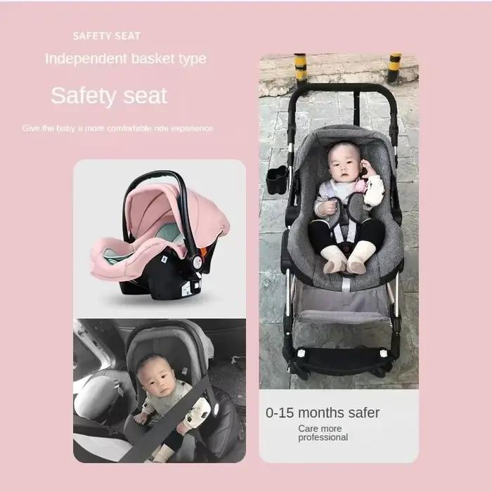 Poussette 3 en 1 Luxe Acier Inoxydable avec Siège Auto et Base ISOFIX Pour Enfants Occasions Spéciales