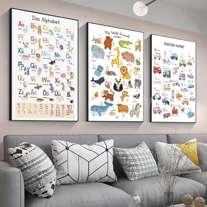 Affiche auto-adhésive en papier imperméable pour pépinière alphabet abc chiffres moderne décoration murale pour enfants chambre de jeu café bar occassions spéciales