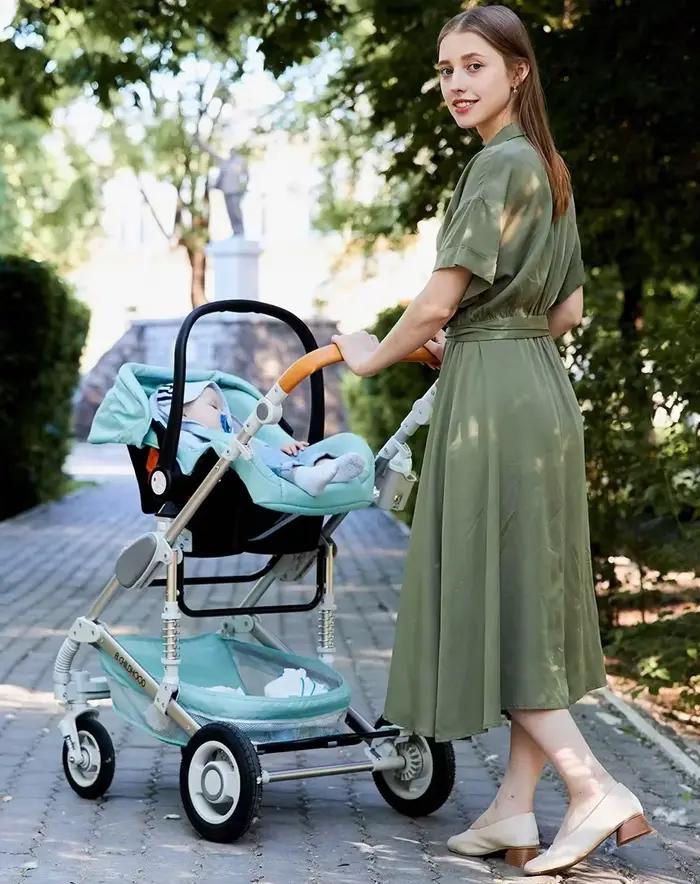 Poussette 3 en 1 Luxe Acier Inoxydable avec Siège Auto et Base ISOFIX Pour Enfants Occasions Spéciales