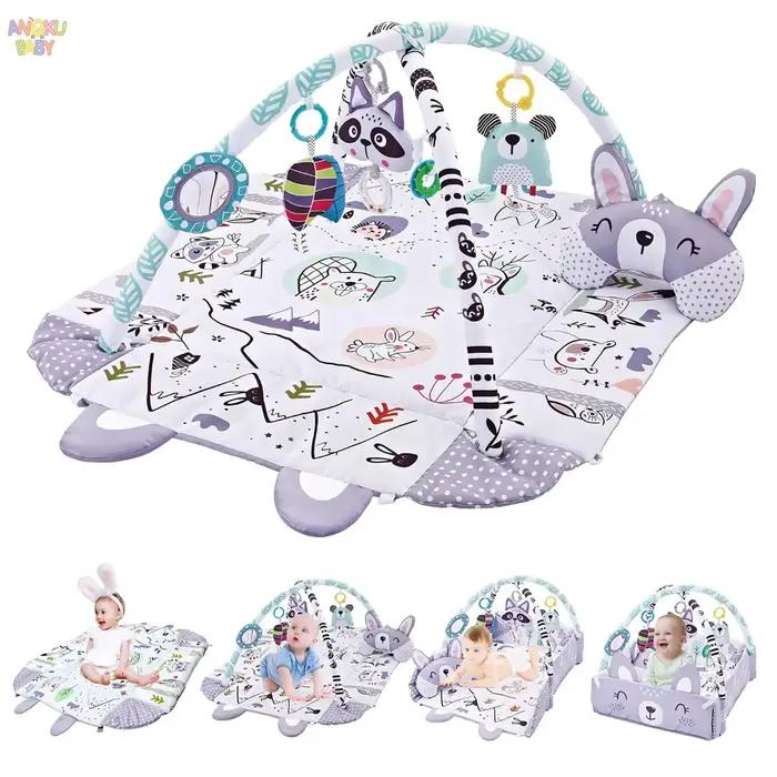 Tapis d'éveil pliable 4 en 1 pour bébé avec miroir et coussin