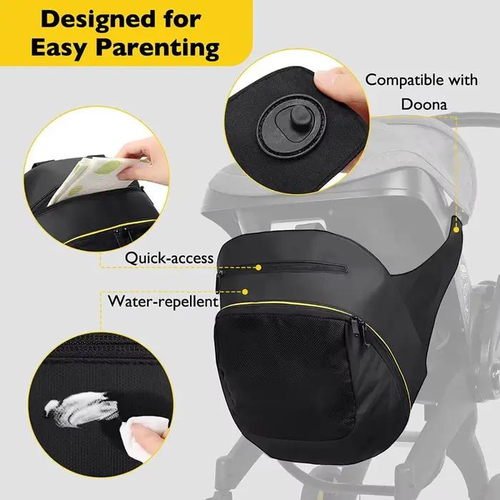Sac de rangement pour maman, pour accessoires de poussette Doona, mallette de rangement Portable, sac à dos 2 en 1, sac à couches noir étanche