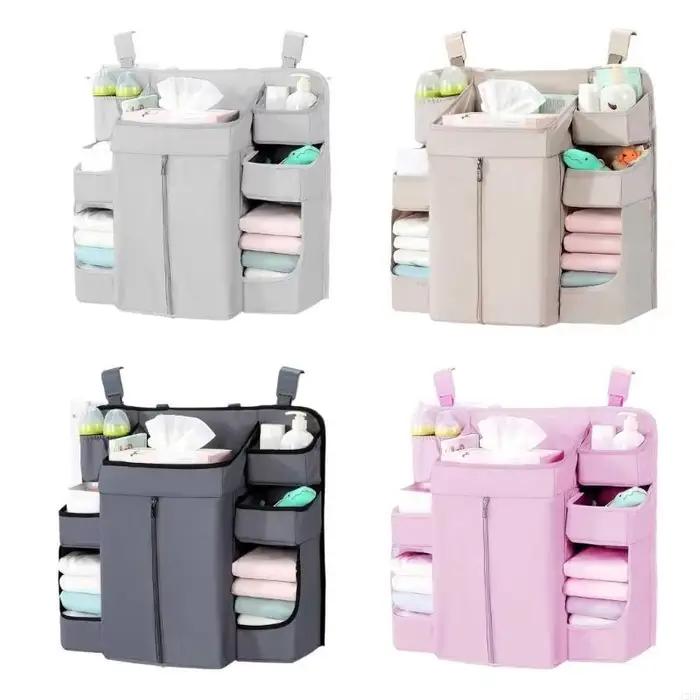 Rangement lit pour bébé moderne multifonctionnel avec compartiments renforcés poche utilitaire pochettes à couches sangles réglables fibre de polyester pour chambre d'enfant organisée et sécurisée