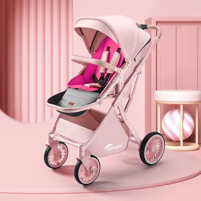Poussette de Luxe Pliable 2 en 1 à Absorption des Chocs pour Bébé